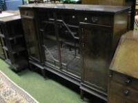 A Chinese Chippendale design breakfront display cabinet with astragal glazed centre doors