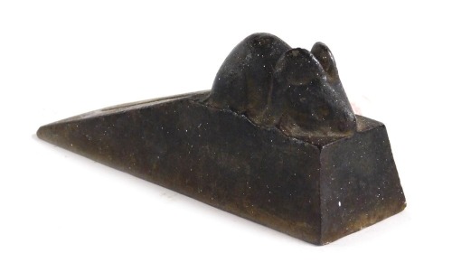 An early 20thC cast iron doorstop, cast with a figure of a mouse, 14cm wide.