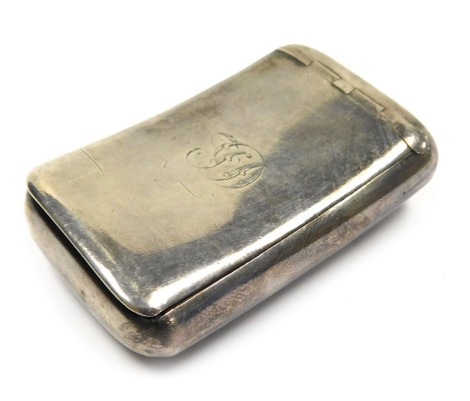 A George III silver snuff box, of curved linear form, monogram engraved, maker's mark WT, London 1905, 1.35oz.