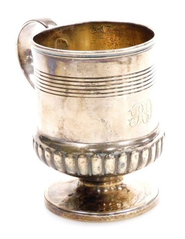 A George III silver cup, with horizontal banding and fluted decoration, monogram engraved, Rebecca Emes and Edward Barnard I, London 1811, 4.80oz.