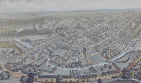 After Nathaniel Whittock (British, 1791-1960). The bird's eye view of the university and town of Cambridge, To His Royal Highness Prince Albert The Vice Chancellor, and fellows of the university, coloured engraving by W Watkins, 39cm x 57.5cm.