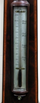 A Georgian mahogany wheel barometer, by J Smith, 15 Palace Row, New Road London, with a silvered dial, dry damp dial, and thermometer, the case with satinwood cross banding, 109cm high. - 3