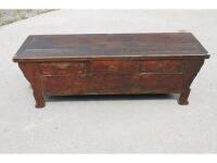 A 19thC Chinese wooden low chest of three drawers