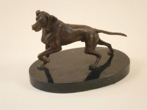 Nico. An Animalier type bronze figure of a pointer on a grey oval marble base