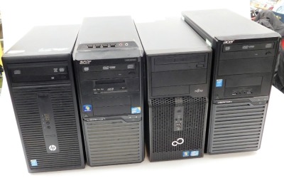 Four tower PC's, being Acer Veriton M2 series, another similar, Fujitsu Esprimo 400 and HP 280 G1. (4)