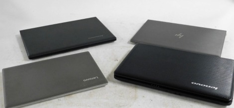 Four laptops, being Lenovo ideapad 3205, HP ZBook, Lenovo B50-50, Lenovo G550.