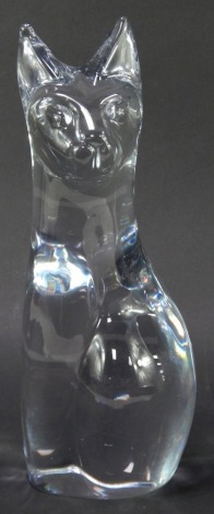 A Daum France glass sculpture, modelled as a seated cat, signed, 28cm high.