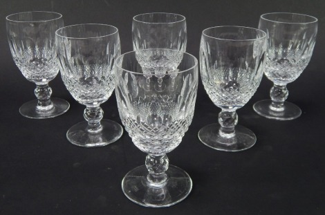 A set of six Waterford crystal Colleen pattern claret glasses, 12cm high.