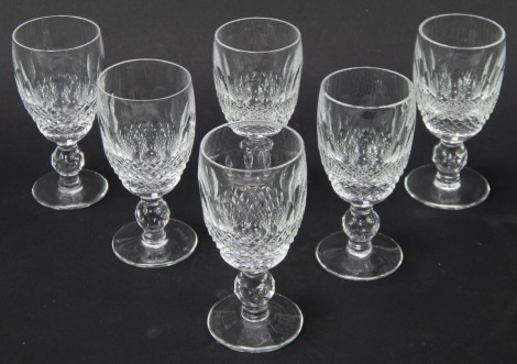 A set of six Waterford crystal Colleen pattern short stem wine glasses, 11cm high.