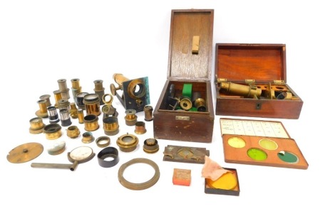 Microscope parts, five lenses etc. (3 boxes)