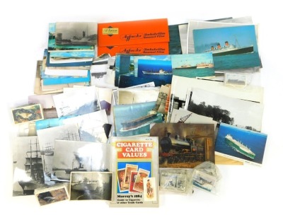 Various cigarette cards, to include Wills's Railway Engines, Embassy World of Steel, postcards to include P & O S & Co Liner Stratheden, further printed material relating to ships, etc, to include copyright photographs for Rose Leete, Easingwold, etc. (1