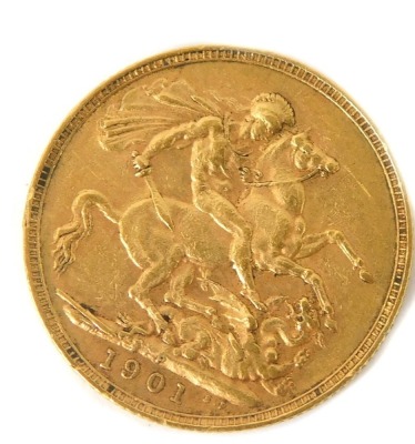 A Queen Victoria full gold sovereign dated 1901.