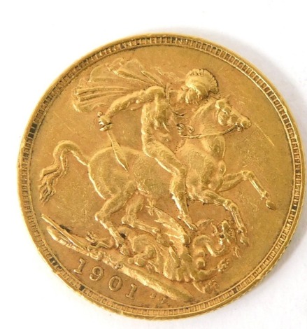 A Queen Victoria full gold sovereign dated 1901.