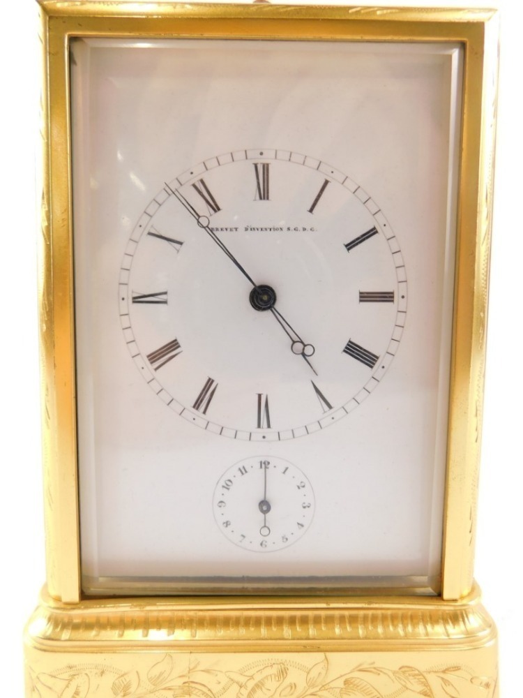 A late 19thC Japy Freres gilt brass repeating carriage clock