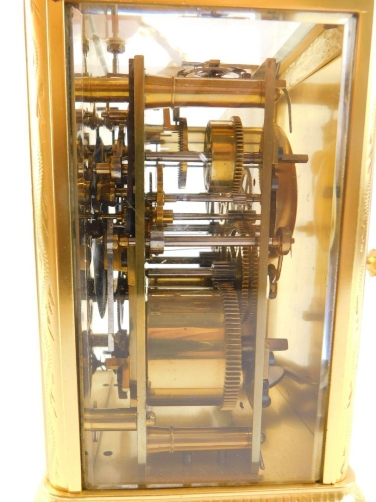 A late 19thC Japy Freres gilt brass repeating carriage clock