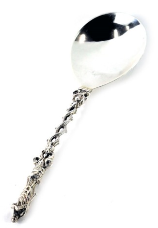 A Victorian Mappin & Webb silver apostle spoon, depicting religious figure reading, on twist serpent type stem, stamped JNM, London 1893, 2.86oz.