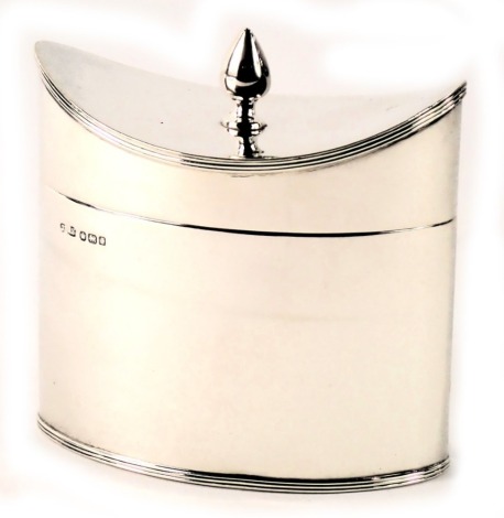 A George V silver tea caddy, with a shaped top and acorn finial, maker SD&S, Sheffield, 4.75oz.