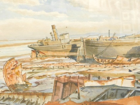 Gordon C. Arnold (1910-2005). Ship breakers yard, Tramore, watercolour, signed, 38cm x 52cm.