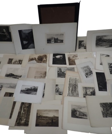 A folder containing various 19thC and later etchings.