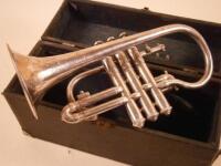 A silver plated cornet by J Higham Ltd of Manchester