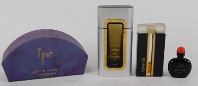 A group of empty perfume bottles, Champagne, So Pretty by Cartier, a small Joy Jean Patou, with partial contents, etc. (a quantity) - 3