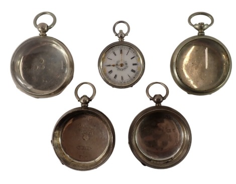 Three various vacant pocket watch cases, to include Chester silver, 7cm high, other white metal, etc. (3)