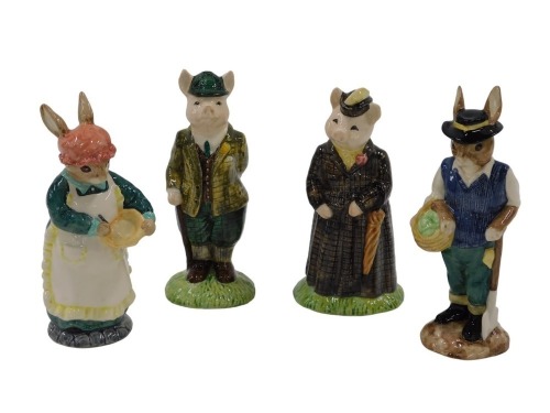 Four John Beswick Sinclairs figures, comprising Gardener Rabbit ECF12, Lady Pig ECF11, Gentleman Pig ECF10, and Mrs Rabbit Baking ECF13, the largest 13cm high, boxed. (4)