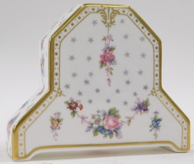 A Royal Crown Derby Royal Antoinette pattern mantel clock, 10cm high, boxed. - 3