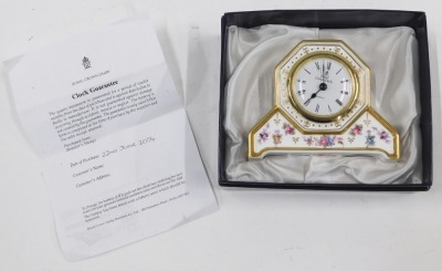 A Royal Crown Derby Royal Antoinette pattern mantel clock, 10cm high, boxed. - 4