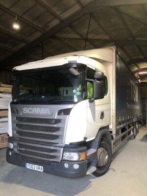 A Scania G440 curtainside lorry, registration YC63 URA, 762,963 recorded kilometres as at 15th August. - 2