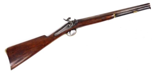 A Sherwood Rangers short barrel flintlock rifle, brass mounted trigger guard marked No 1, with Sherwood Rangers engraved to side plate, overall length 84cm, barrel length 43.5cm.