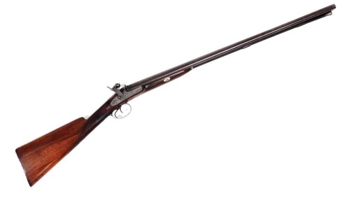 A Dunderdale Mabson and Labron double barrel side by side percussion rifle, overall length 117cm, barrel length 75cm.