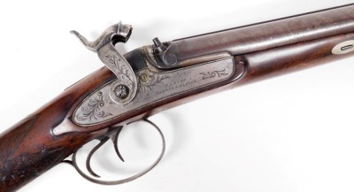 A Dunderdale Mabson and Labron double barrel side by side percussion rifle, overall length 117cm, barrel length 75cm. - 2