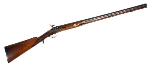 A single barrel percussion rifle, unmarked, overall length 118cm, barrel length 76.5cm.