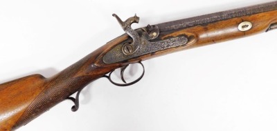 A single barrel percussion rifle, unmarked, overall length 118cm, barrel length 76.5cm. - 2