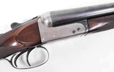 A Webley & Scott Limited 12-bore side by side boxlock ejector shotgun, Ser. No. 91077, 28" barrels, LoP c.15" which includes current inch-and-a-half extension block, in a velvet lined canvas case with label for P. Orr & Sons, Gunsmiths, Licensed Dealers - 4