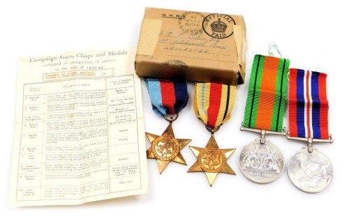 A WWII medal group, believed to have been awarded to Major N Page Baker REME, comprising Africa Star, 1939-1945 Star, Defence Medal and War Medal.