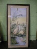 A pair of late 19thC watercolours of flamingoes and cranes