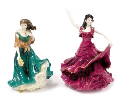 Two Royal Worcester porcelain figures, comprising Cathy, Ladies Of Literature, the special gold edition, limited edition 500 for Compton & Woodhouse, and a Fandango, limited edition 2950 for Compton & Woodhouse. (2)