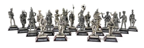 A group of Royal Hampshire pewter figures, sculpted by R Hardy, comprising foot soldiers from the Napoleonic era through to WWII. (25)