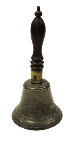 A late 19thC bell, with a turned rosewood handle, 31.5cm high.