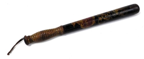 A Victorian wooden police truncheon, painted with the Royal Crown cypher above a reserve titled 'Constable', 44cm long.