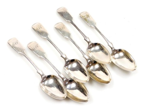 A set of six Victorian silver teaspoons, monogram engraved, John Stone, Exeter 1846, 3.70oz.