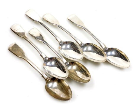 A set of six Victorian silver Old English pattern dessert spoons, Samuel Hayne & Dudley Cater, London 1843, 8.58oz.