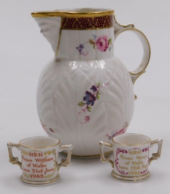 A group of ceramics, including a Caverswall scent bottle, painted by WR Tipton with hunting scenes, a Royal Crown Derby rocking horse paperweight, Coalport Caughley mask-head jug, and a Royal Worcester porcelain pillar box. - 3