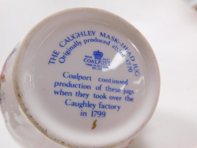 A group of ceramics, including a Caverswall scent bottle, painted by WR Tipton with hunting scenes, a Royal Crown Derby rocking horse paperweight, Coalport Caughley mask-head jug, and a Royal Worcester porcelain pillar box. - 4