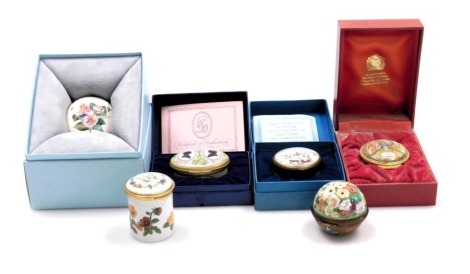 A Halcyon Days enamel Royal Horticultural Society pocket watch, boxed, a tribute to HRH The Prince Of Wales and Lady Diana Spencer On Occasion Of Their Marriage Box 1981, with outer box, Christmas 1997 box, boxed, Christmas 1974 box, together with a Staff