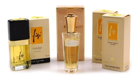 A group of lady's perfumes, comprising Chanel Allure, sealed, Guy Laroche Fidji eau de toilette, two vaporisateur and two atomizers, together with a Madame Rochas eau de toilette. (6)