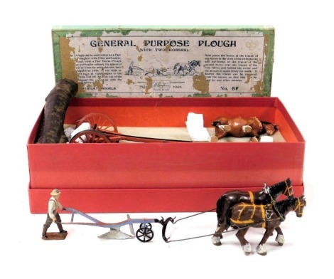 A Britains General Purpose Plough, with two horses, number 6F, boxed, together with an HM Timer!, Timber Bob Set, OEC9.5, boxed. (2)