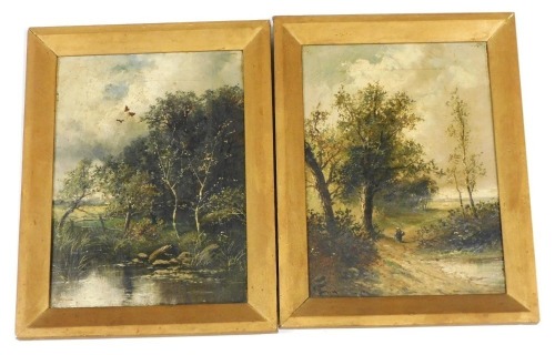 George Perrin (British late 19thC). Country landscapes, a pair, oil on canvas, signed, 29.5cm x 21.5cm.